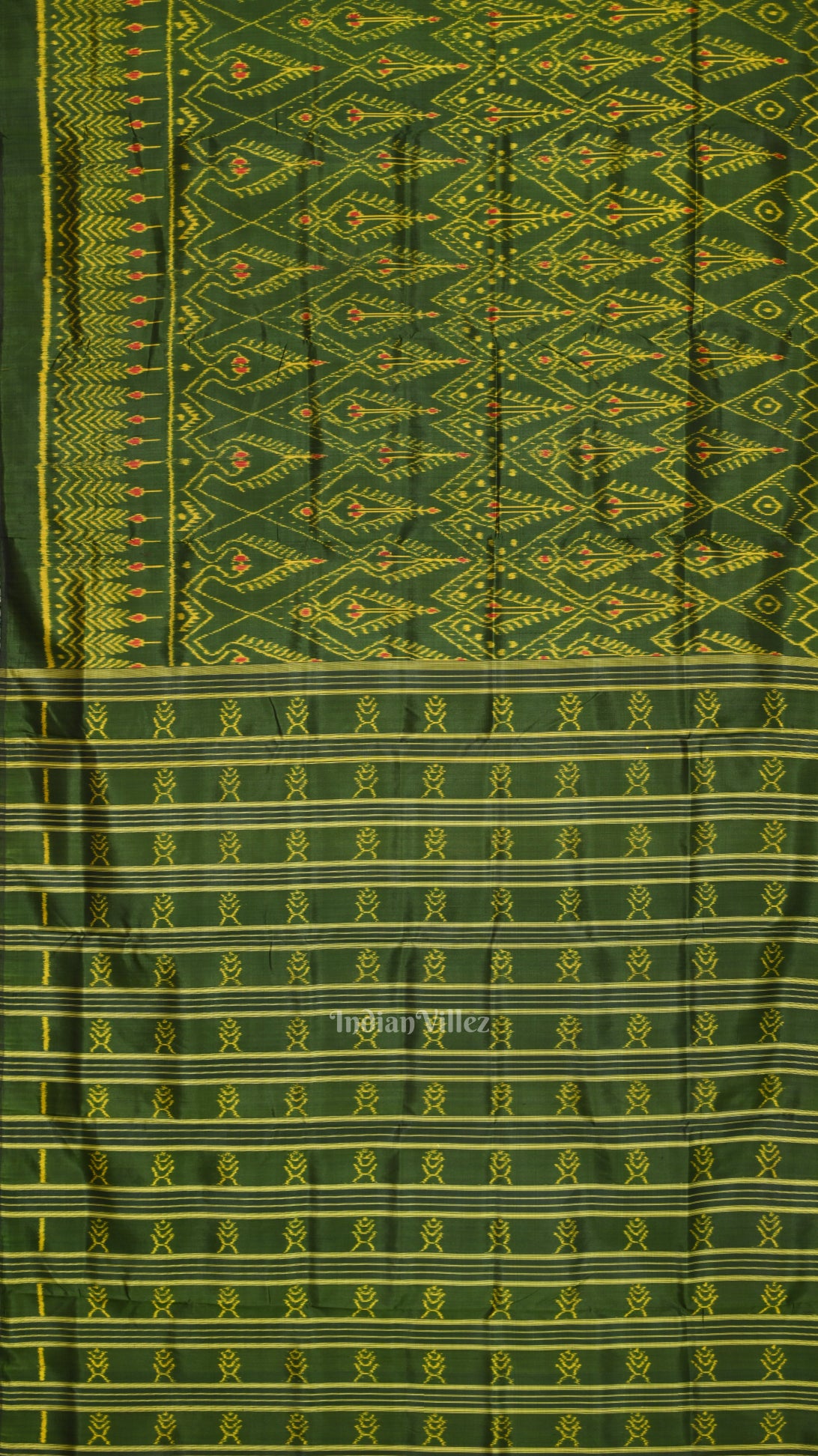 Green Combodian Ikat Contemporary Silk Saree 