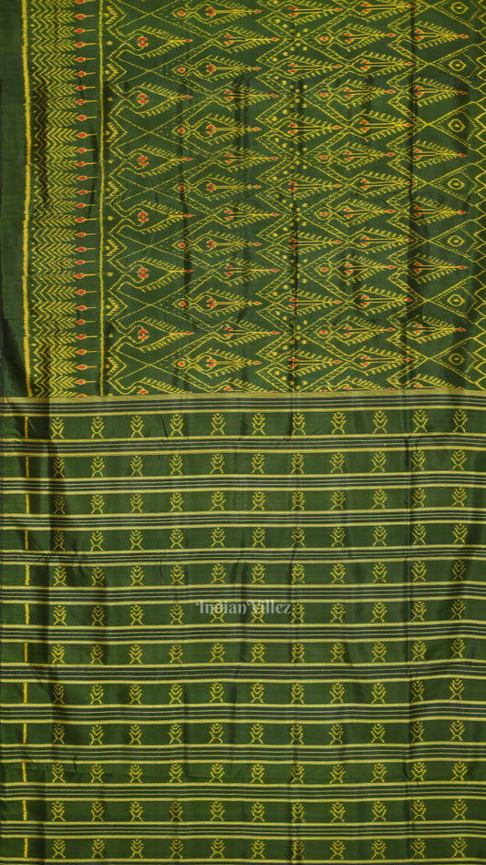 Green Combodian Ikat Contemporary Silk Saree 