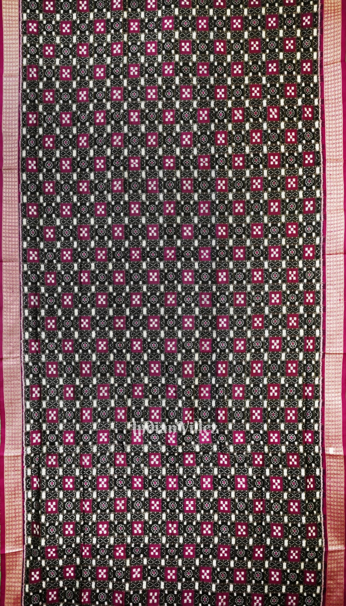 Black Rani Pink Pasapali Theme Sambalpuri Silk Saree