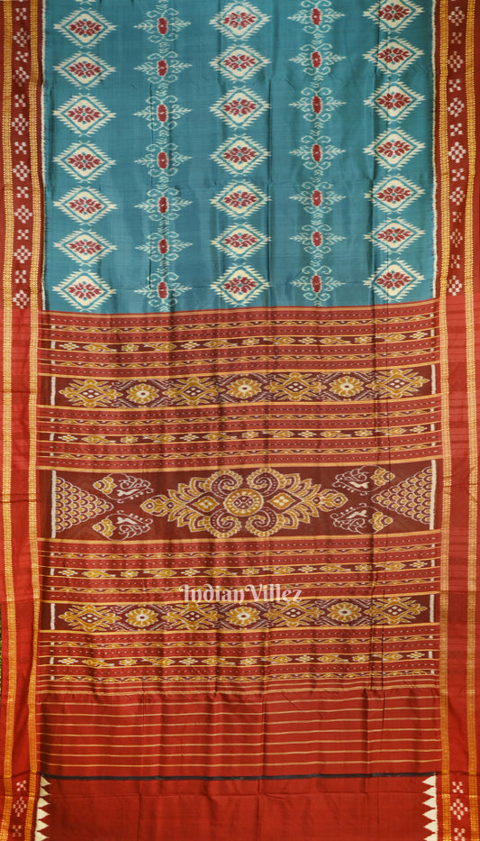 Blue Red Pasapalli Border Odisha Ikat Khandua Silk Saree