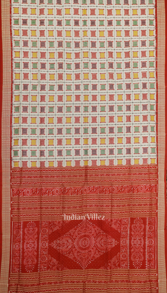 White Ashwani Theme Odisha Ikat Sambalpuri Silk Saree