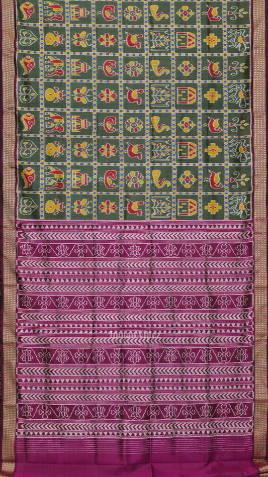 Moss Green Nabakothi Odisha Ikat Sambalpuri Silk Saree