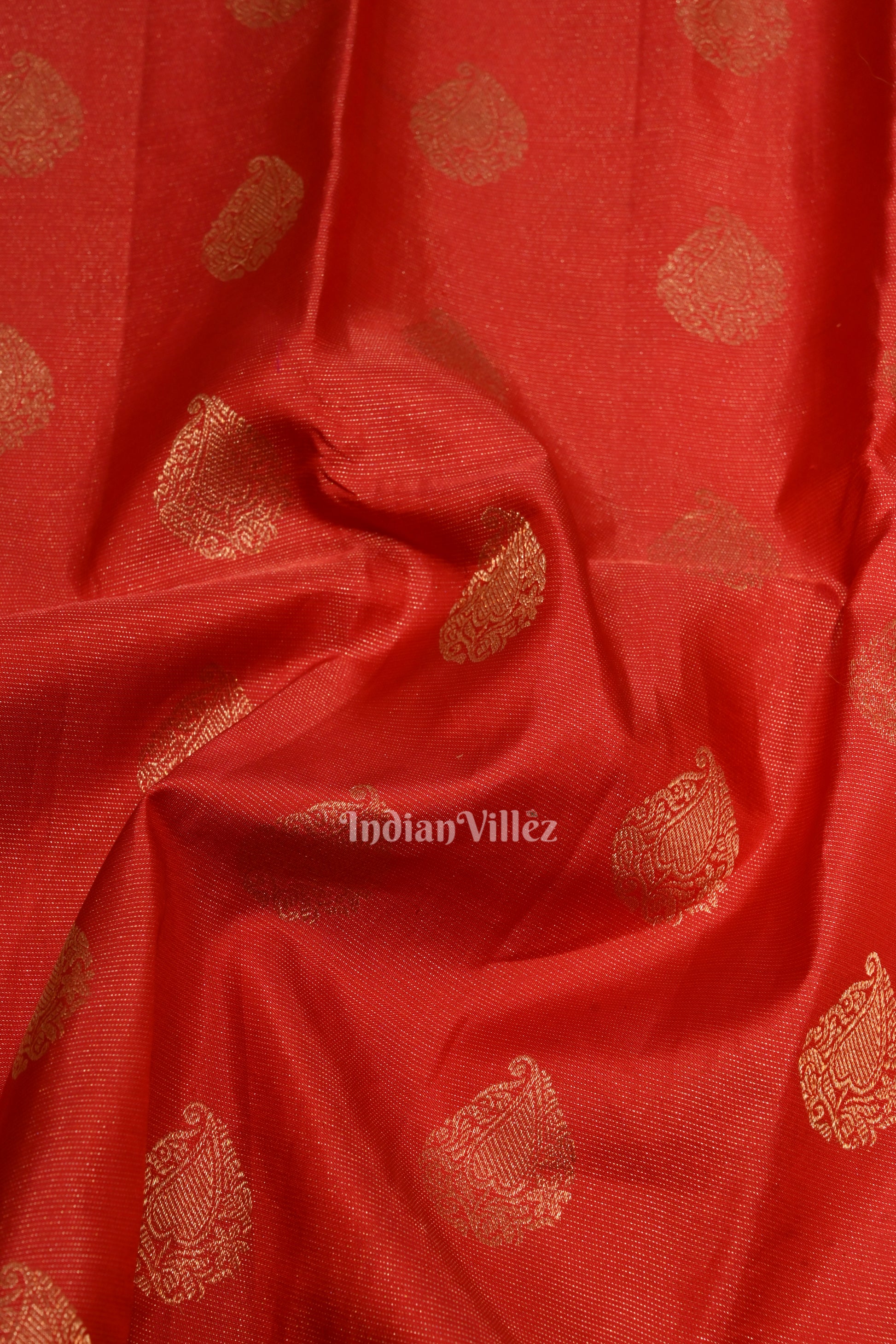 Deep Red Pure Brocade with Golden Broder Bridal Kanjivaram Silk Saree 