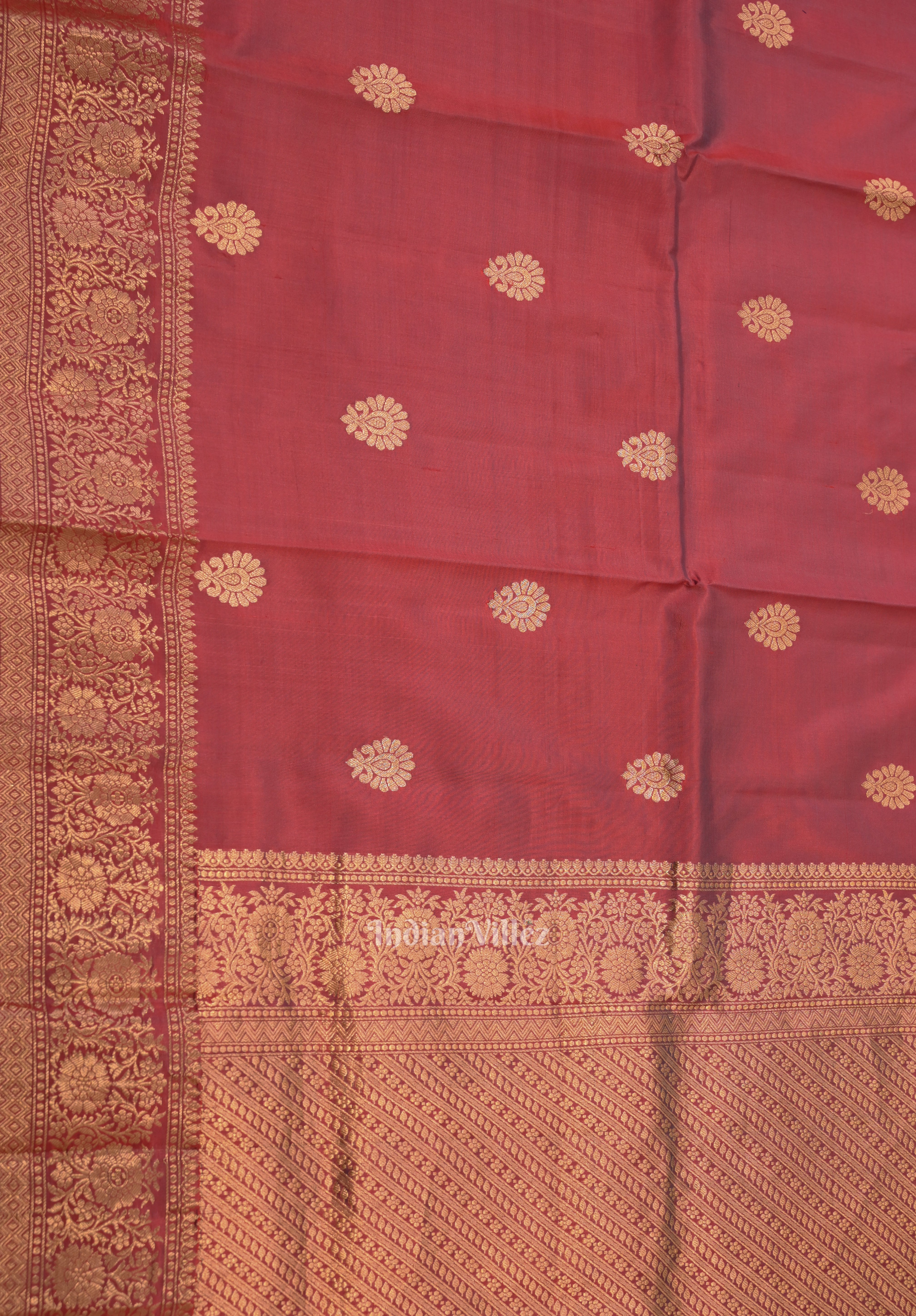 Rust Red Designer Katan Banarasi Silk Saree