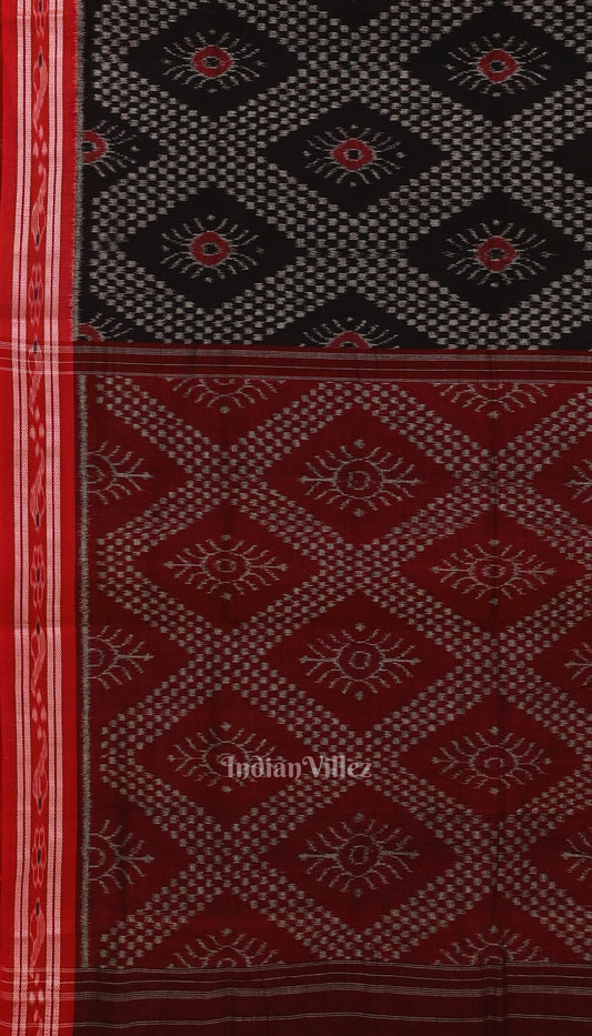 Black with Red Floral Theme Odisha  Sambalpuri Pure Cotton Saree 