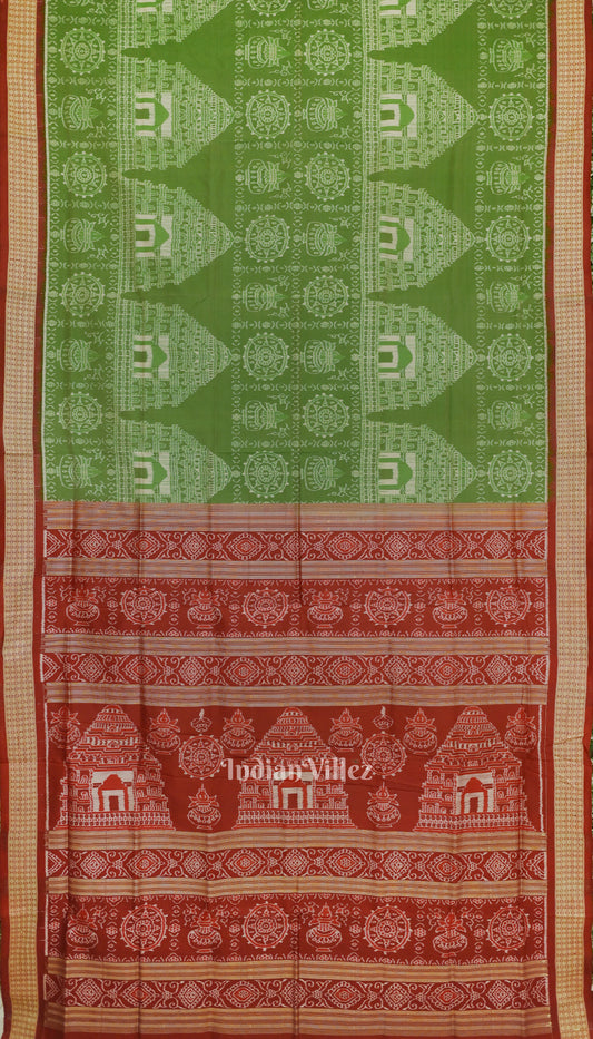 Green Dual Tone Odisha Ikat Konark Temple Theme Sambalpuri Silk Saree