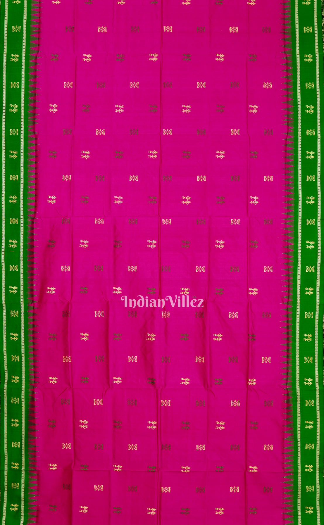 Rani Pink With Green Sambalpuri Ikat Bomkai Silk Saree