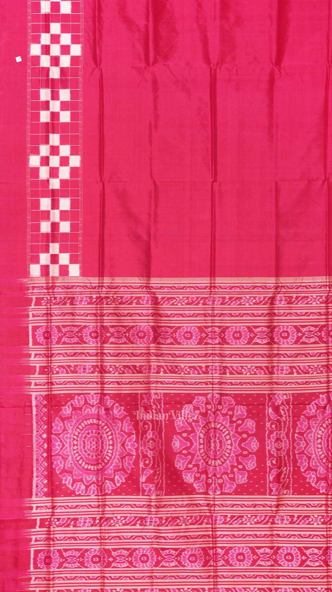 Rani Pink White Odisha Ikat Border Pasapali Sambalpuri Silk Saree