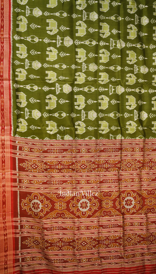 Green Elephant Theme Odisha Ikat Khandua Silk Saree