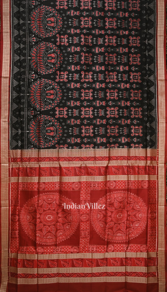 Black Laxmi Pada Odisha Ikat Sambalpuri Silk Saree