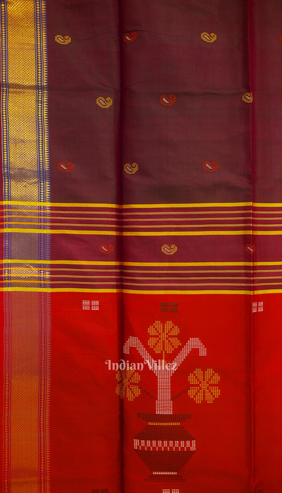 Red With Coffee Dual Tone Pure South Soft Silk Saree