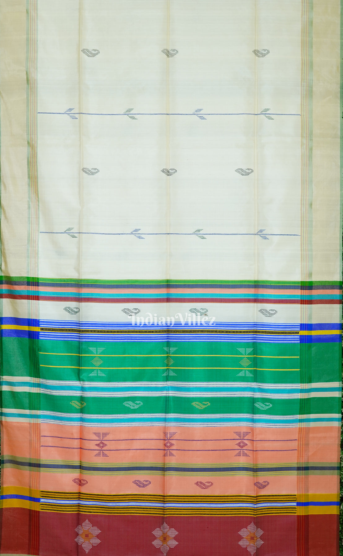 Cream With Multicolor Handwoven Soft Silk Saree 