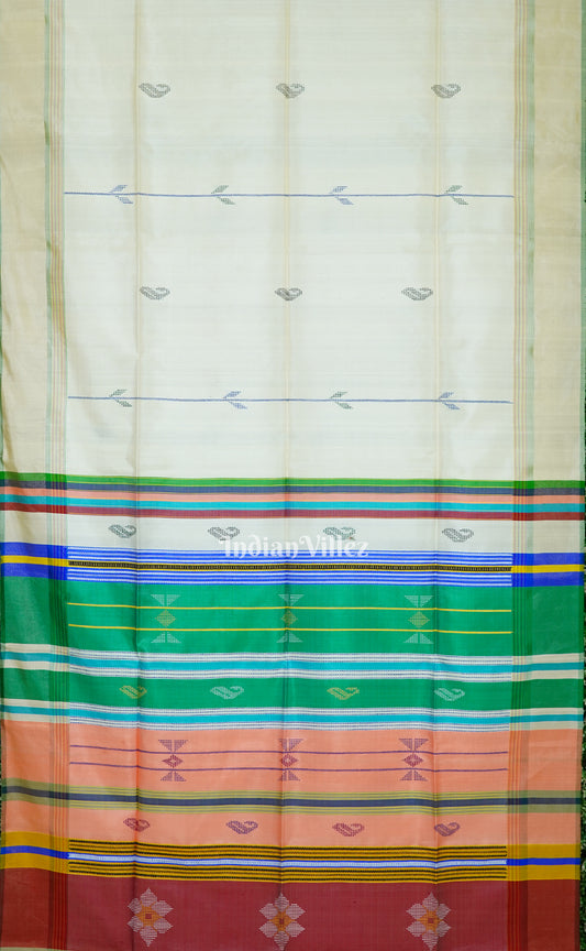 Cream With Multicolor Handwoven Soft Silk Saree 