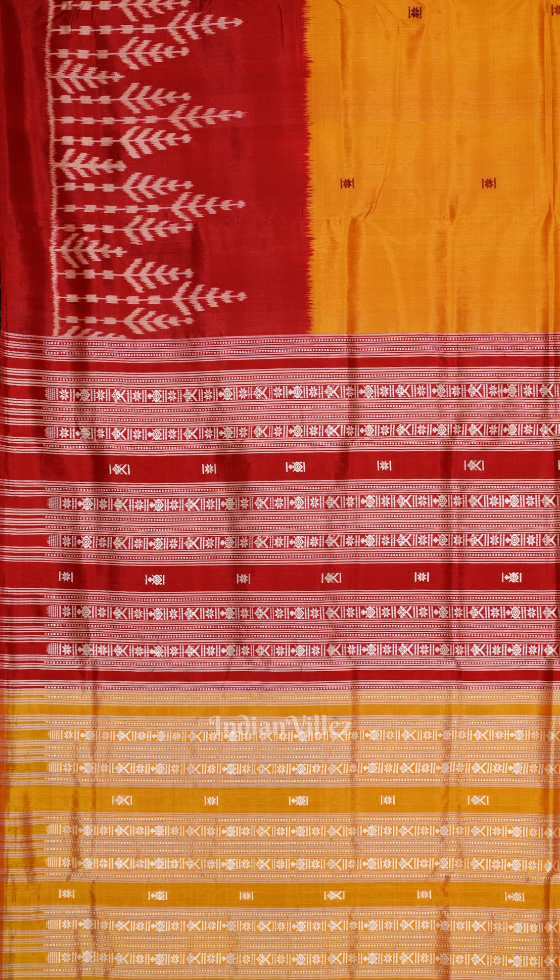 Exclusive Designer Mustard Yellow with Red Contemporary Silk Saree 