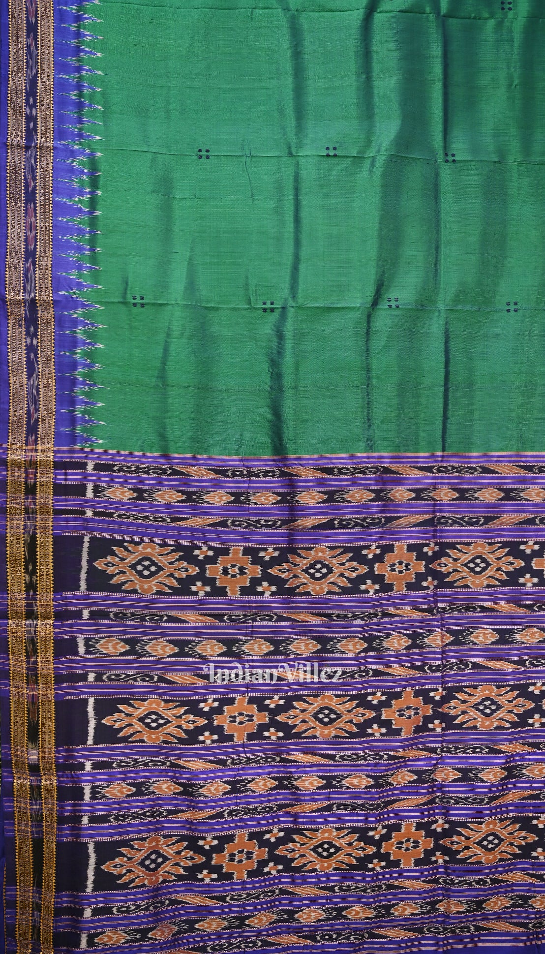 Deep Green Butta Design Odisha Ikat Khandua Silk Saree