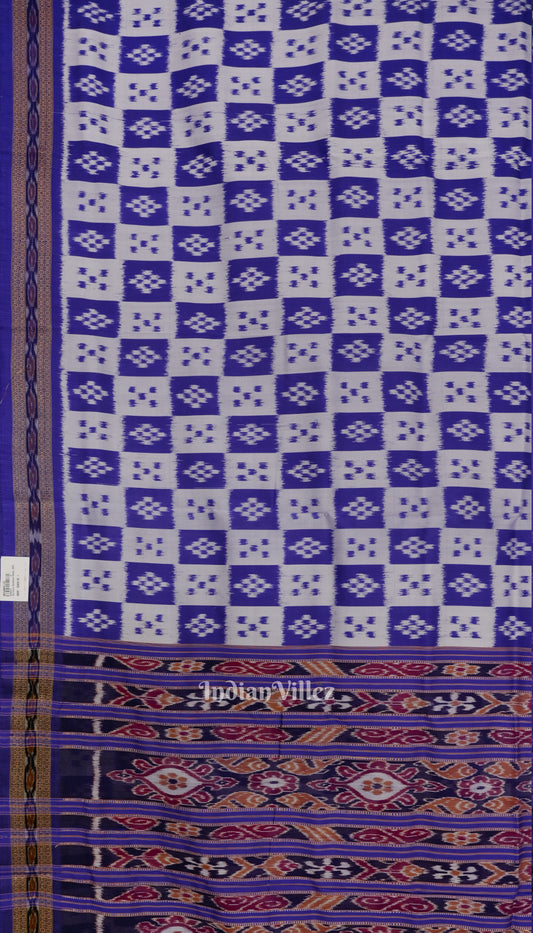 Blue Grey Body Pasapali Odisha Ikat Khandua Silk Saree