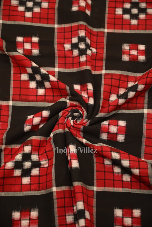 Black Red Pasapali Sambalpuri Ikat Cotton Fabric