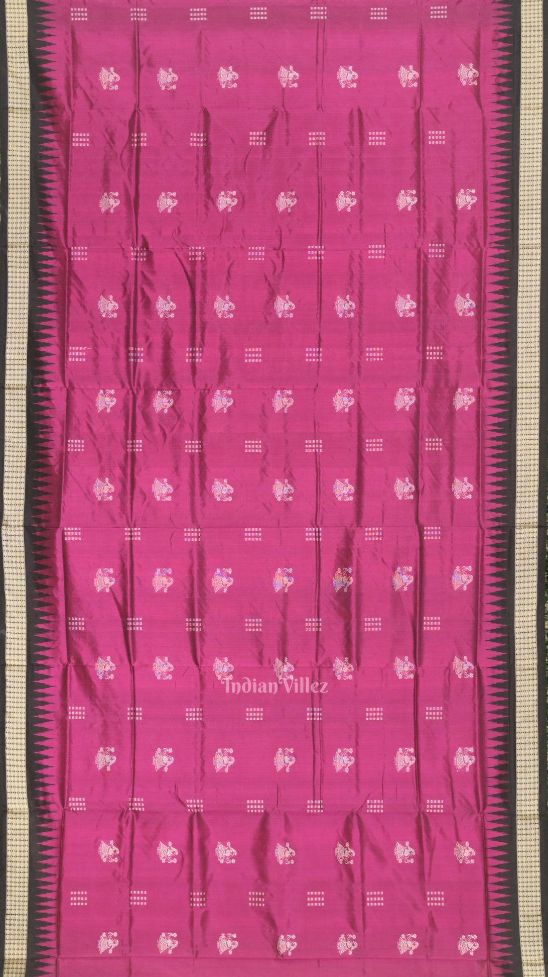 Magenta Pink Black Nartaki Theme Sambalpuri Bomkai Silk Saree