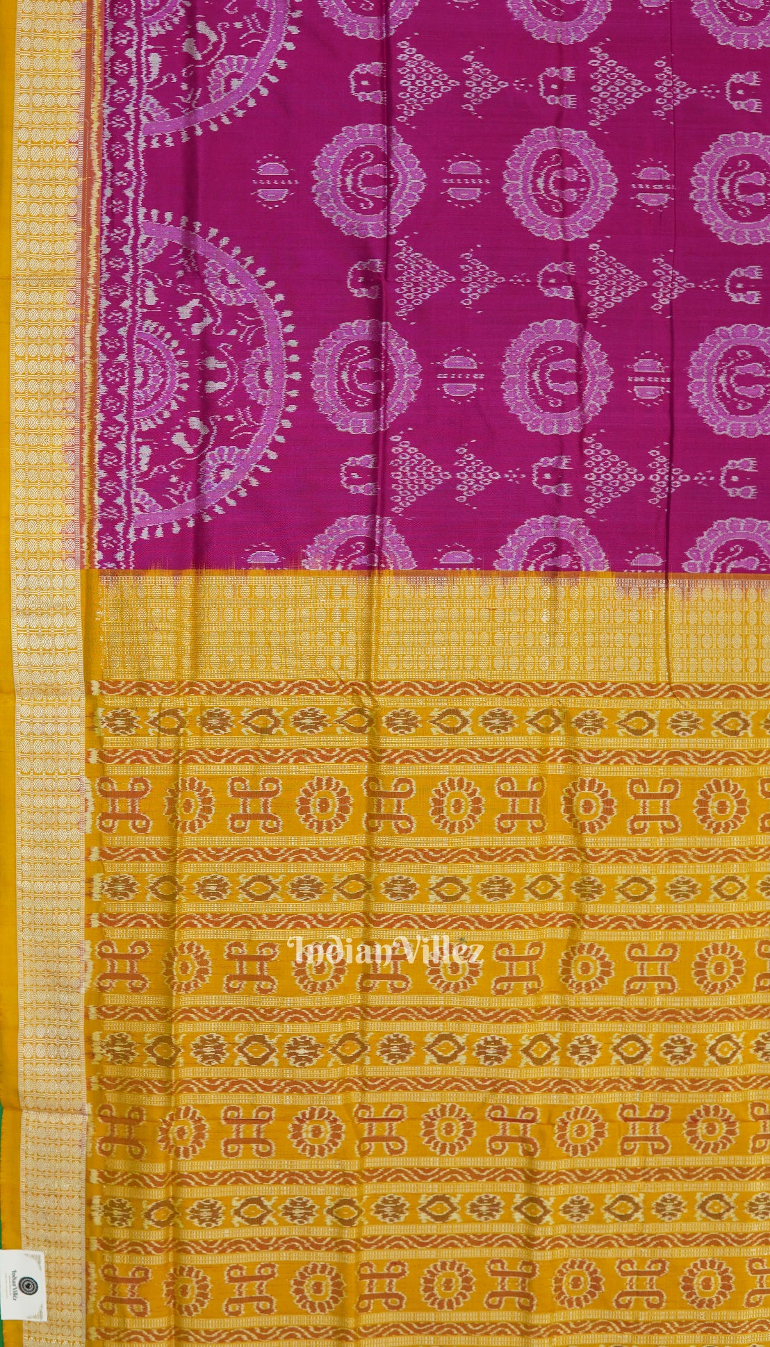 Rani Pink with Mustard Yellow Laxmi Pada Sambalpuri Silk Saree