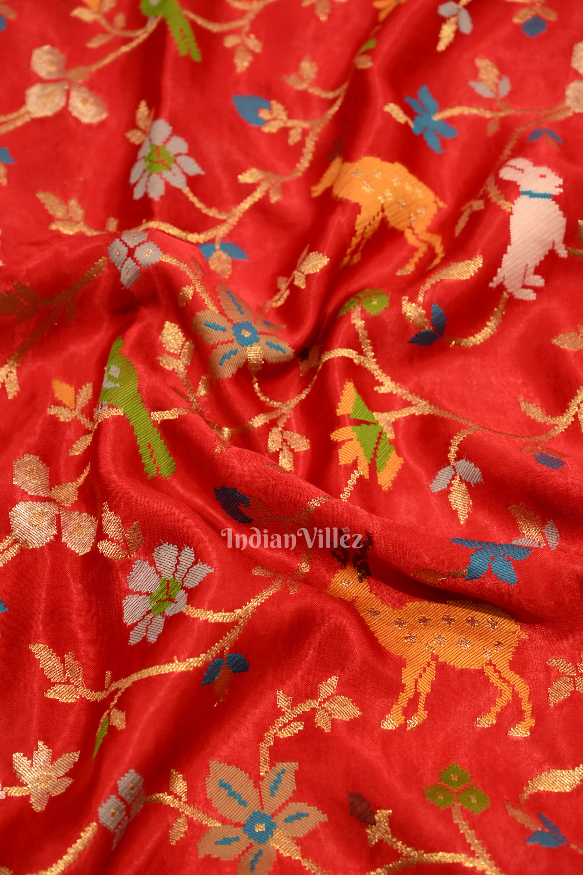 Pure Authentic Red Tussar Banarasi Silk Saree with thread embroidery