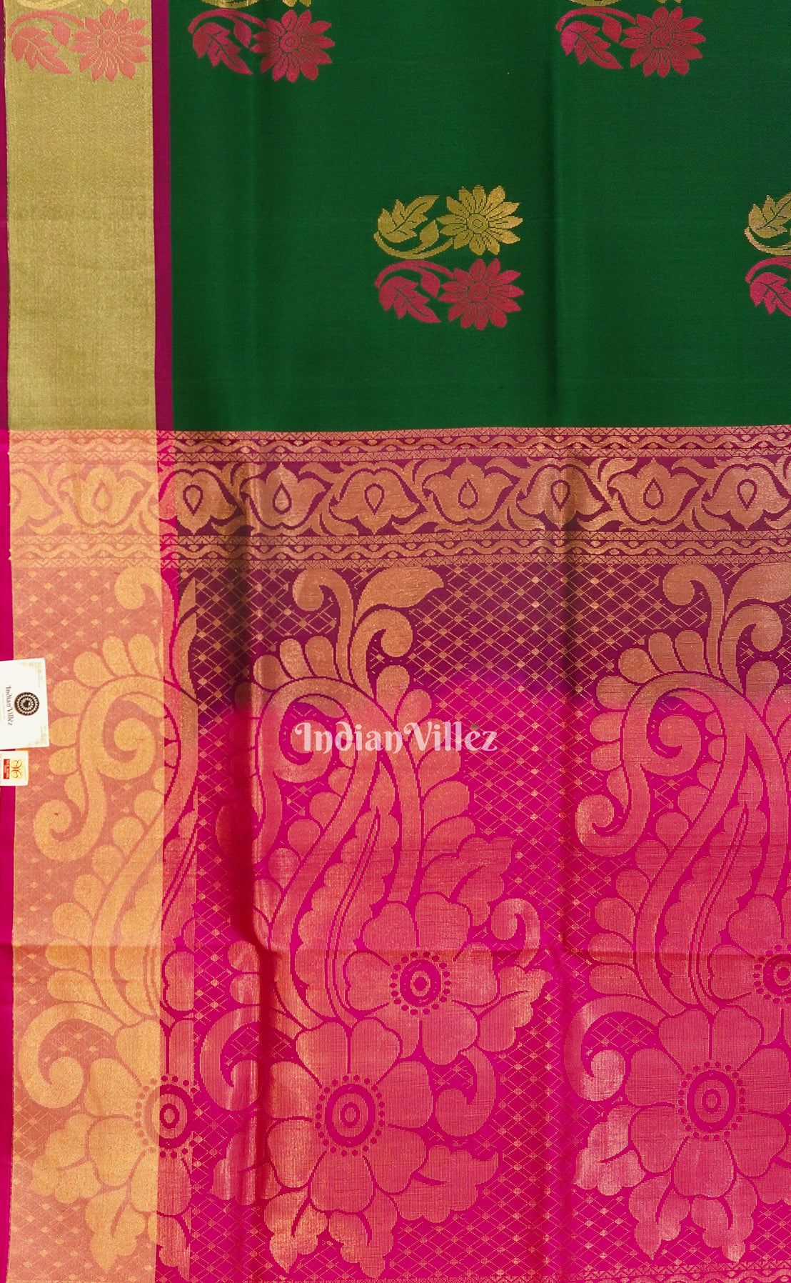 Dark Green With Pink Pallu Pure South Soft Silk Saree