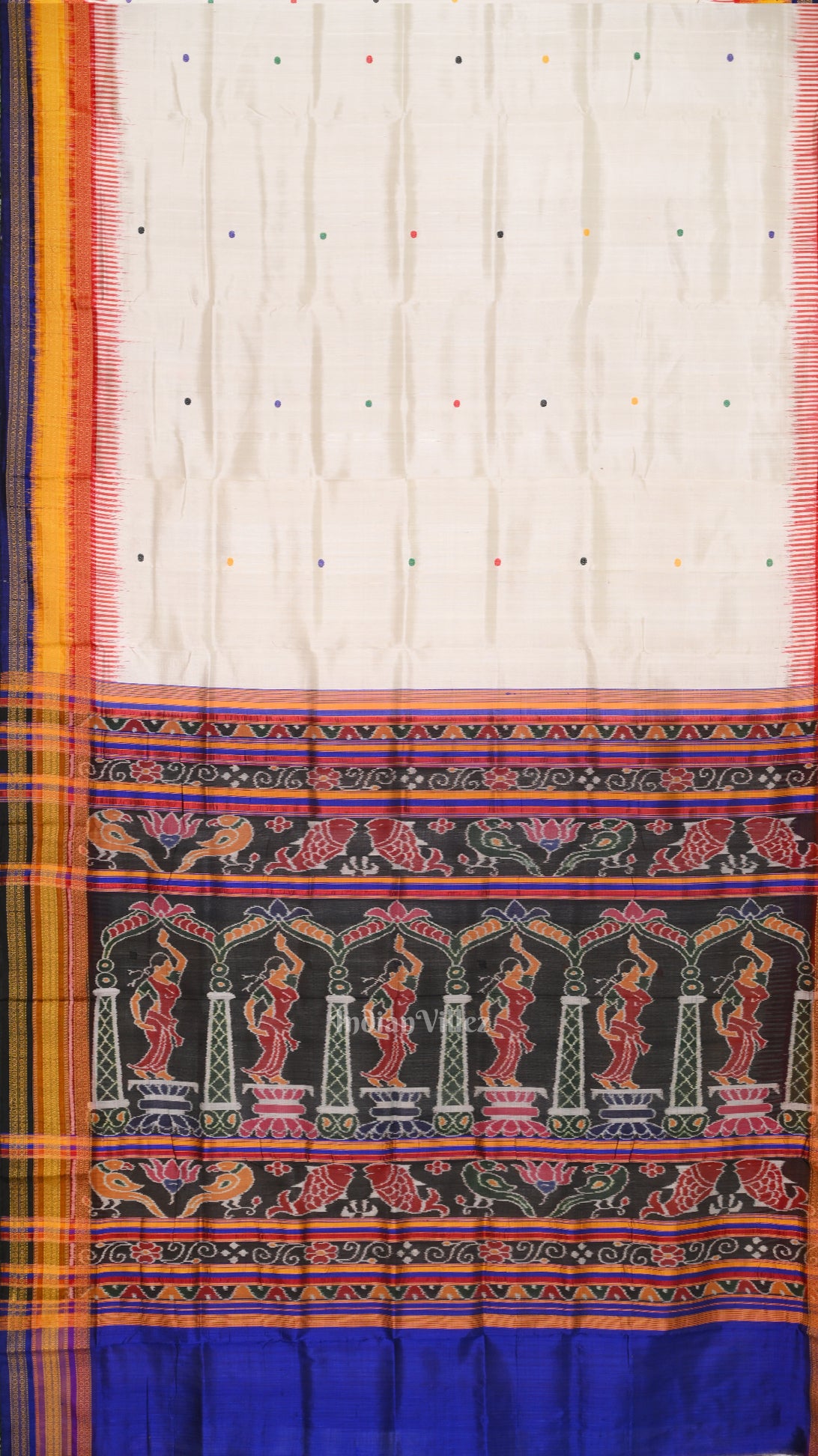 White Kathiphera Odisha Ikat Khandua Silk Saree