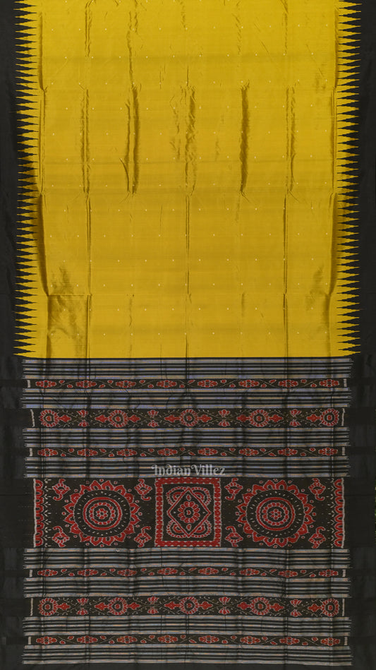 Golden Yellow Black Bomkai Sambalpuri Silk Saree