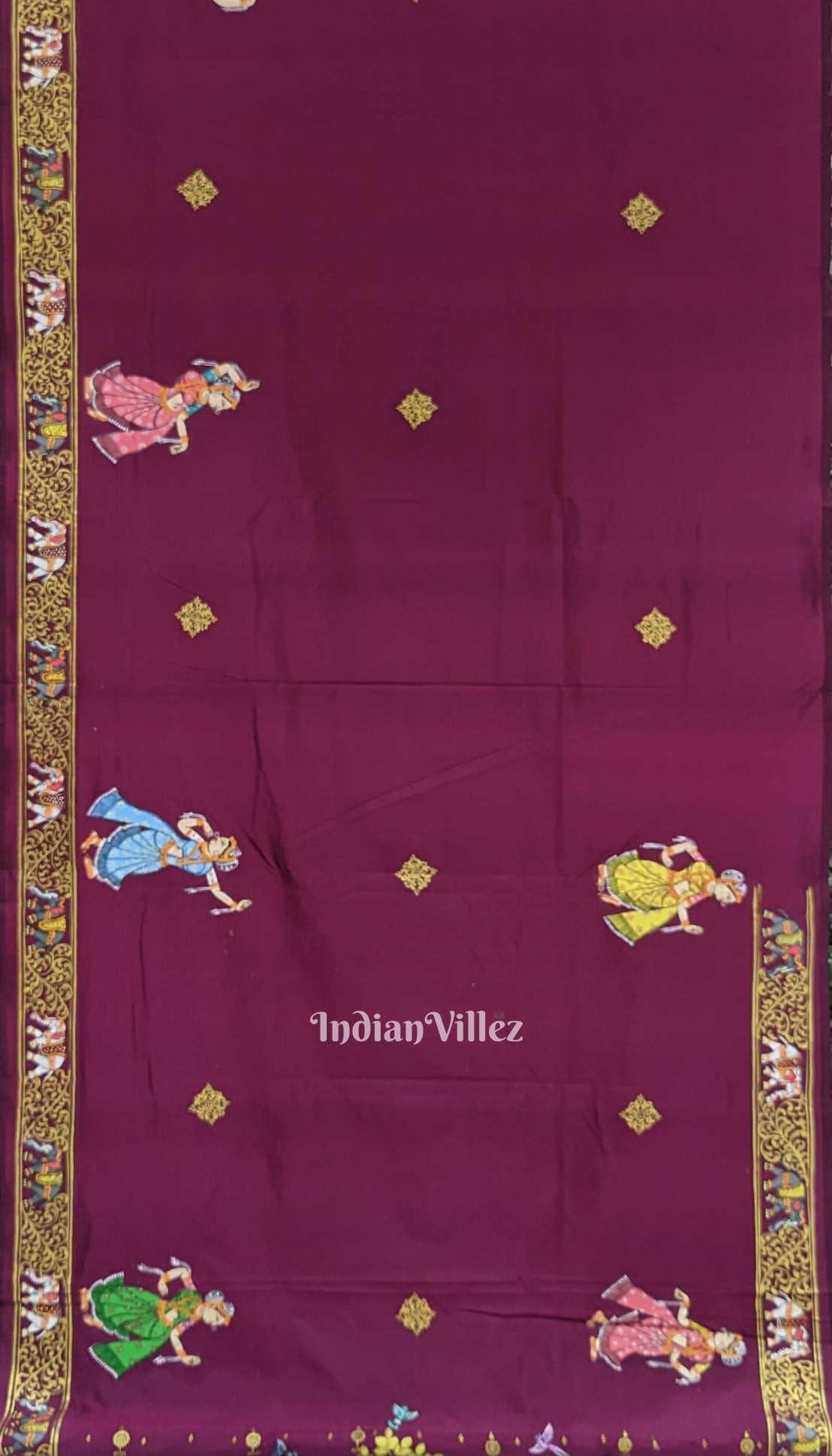 Magenta Kandarpa Hati (Elephant) Pattachitra Silk Saree