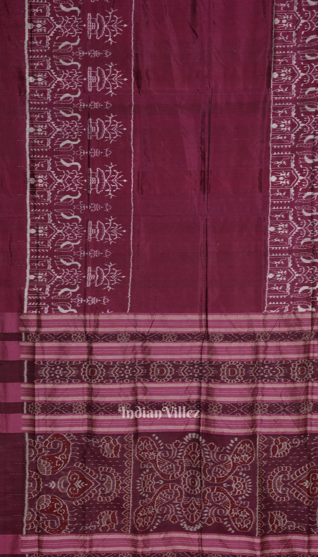 Wine Color Tribal Theme Sambalpuri Silk Saree