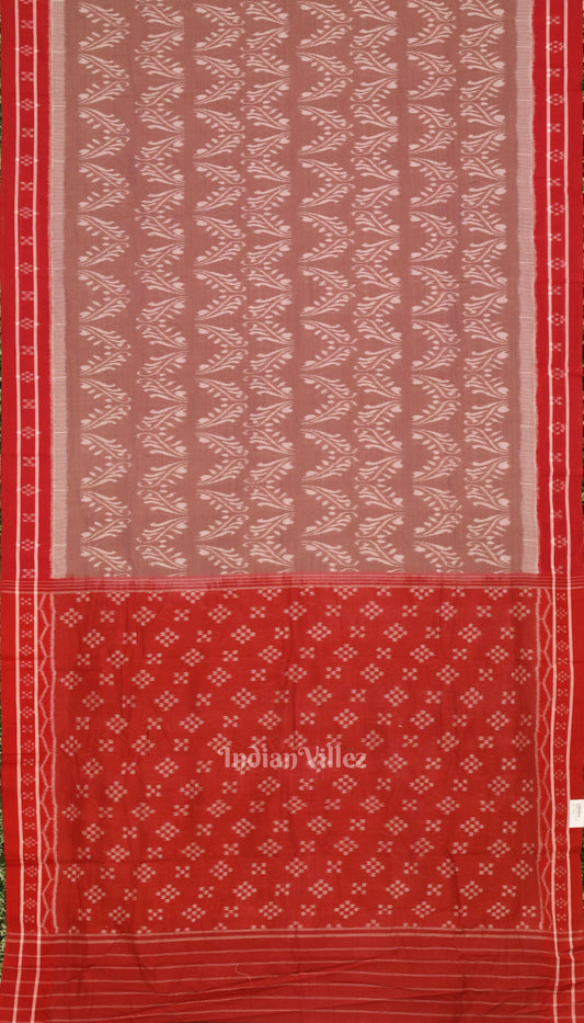 Chocolate  With Red Floral Theme Odisha Ikat Sambalpuri Pure Cotton Saree