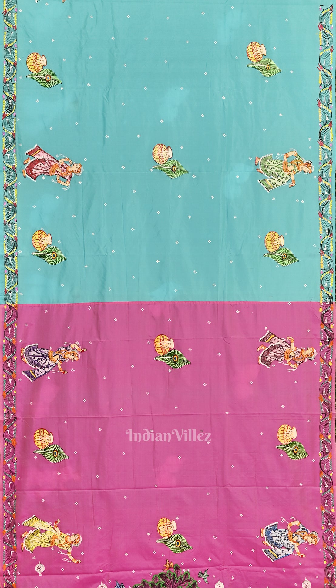 Baby Pink With Copper Sulphate Radha Krishna Pattachitra Saree 