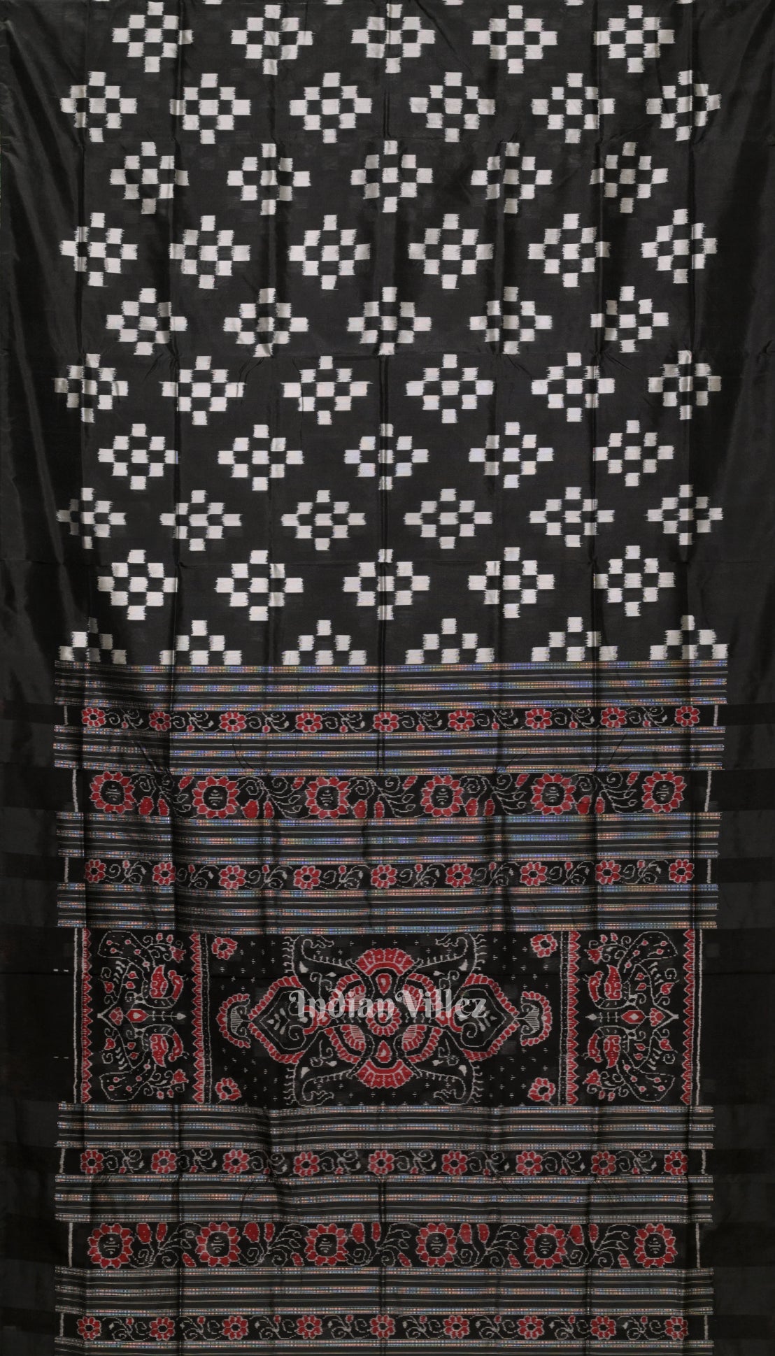 Black Grey Pasapali Sambalpuri Silk Saree