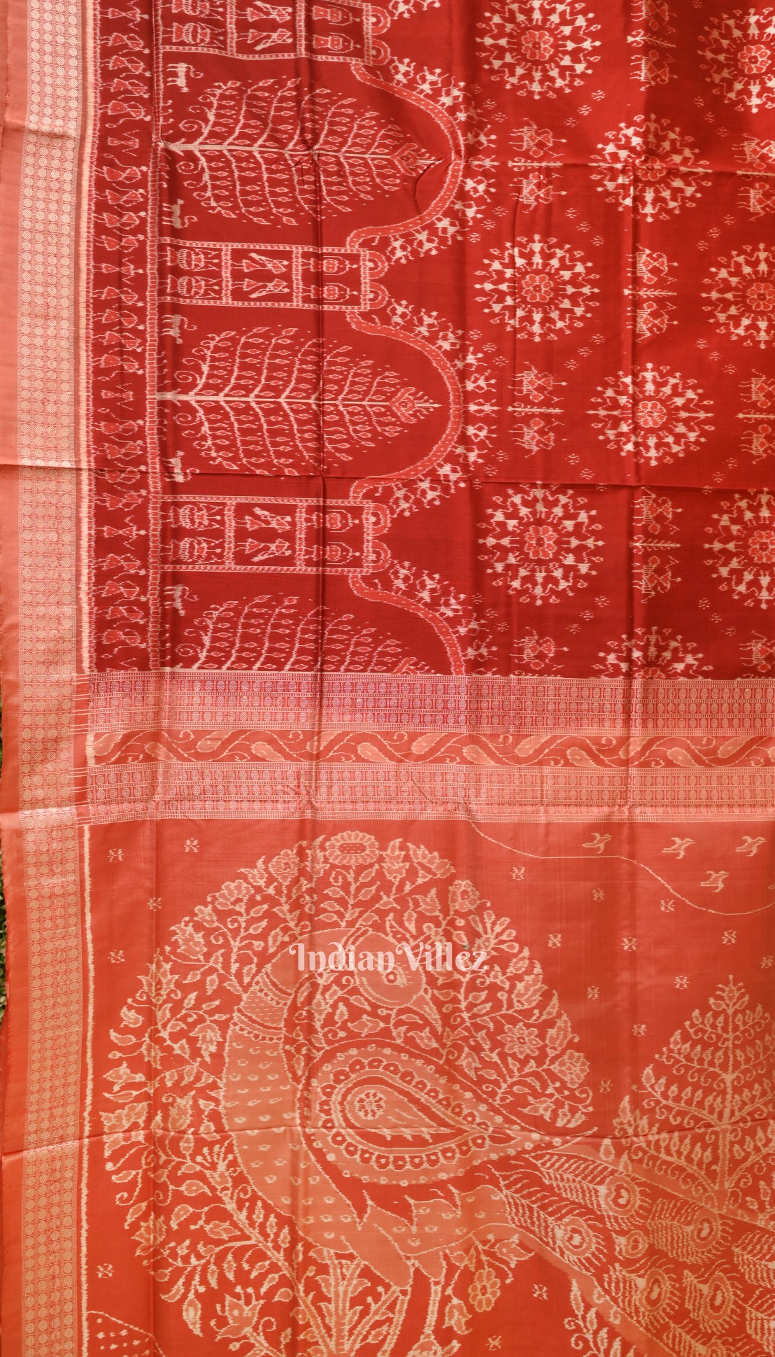 Red Odisha Ikat Tribal Art Sambalpuri Silk Saree