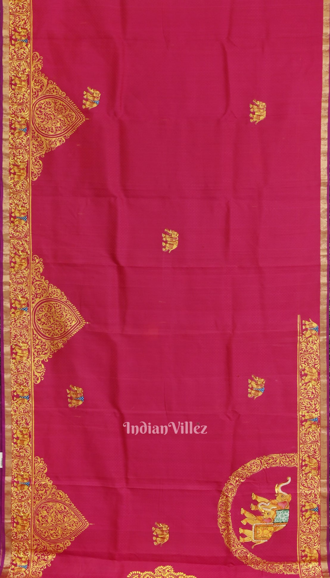 Rani Elephant Theme Hand-Painted Pattachitra Saree