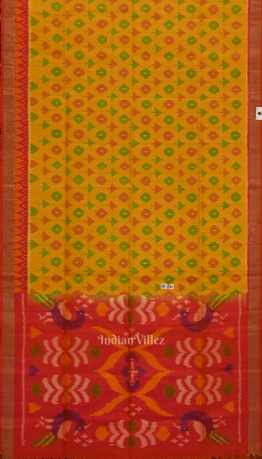 Yellow with Multicoloured Design Pochampally Ikat Silk Saree 