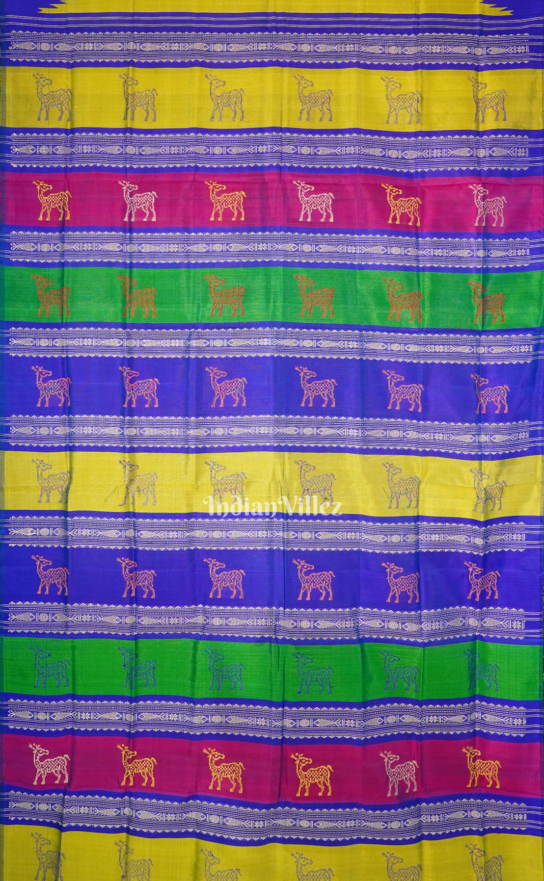 Parrot Green & Blue With Multicolor Double Pallu Berhampuri Silk Saree