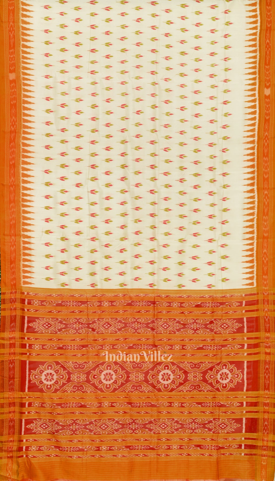 Off White Orange Mayur Chandrika Odisha Ikat Khandua Silk Saree