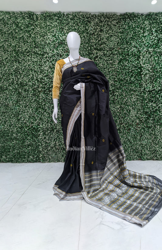 Black Konark Chakra Odisha Ikat Contemporary Silk Saree