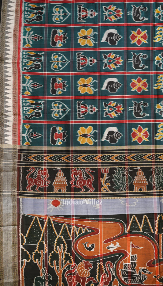 Deep Sea Green Nabakothi Odisha Ikat Khandua Pata Saree