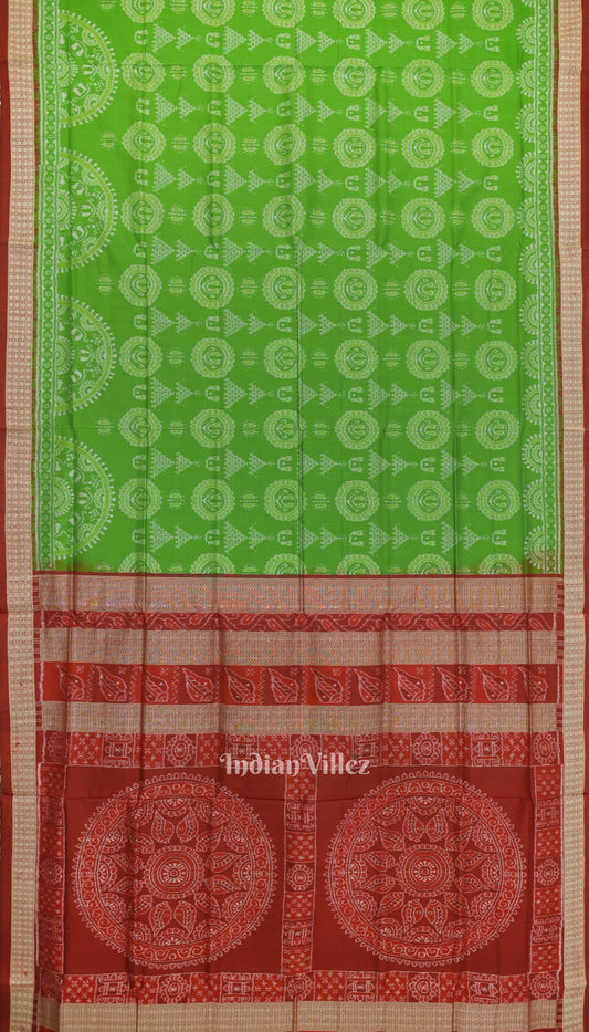 Green Odisha Ikat Laxmi Pada Jhoti Theme Sambalpuri Silk Saree