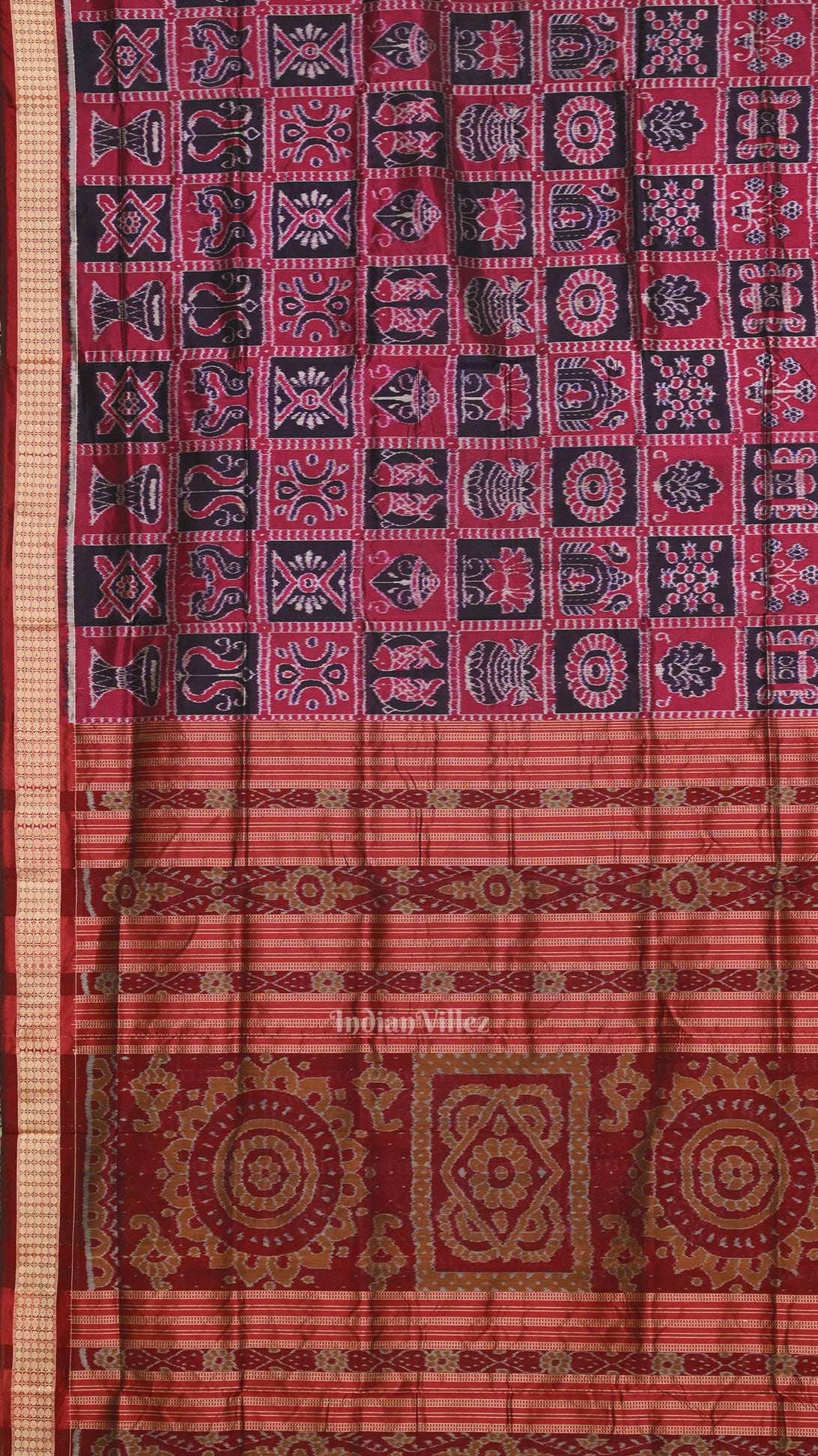 Navy Blue Rani Pink Nabakothi Odisha Ikat Sambalpuri Silk Saree 