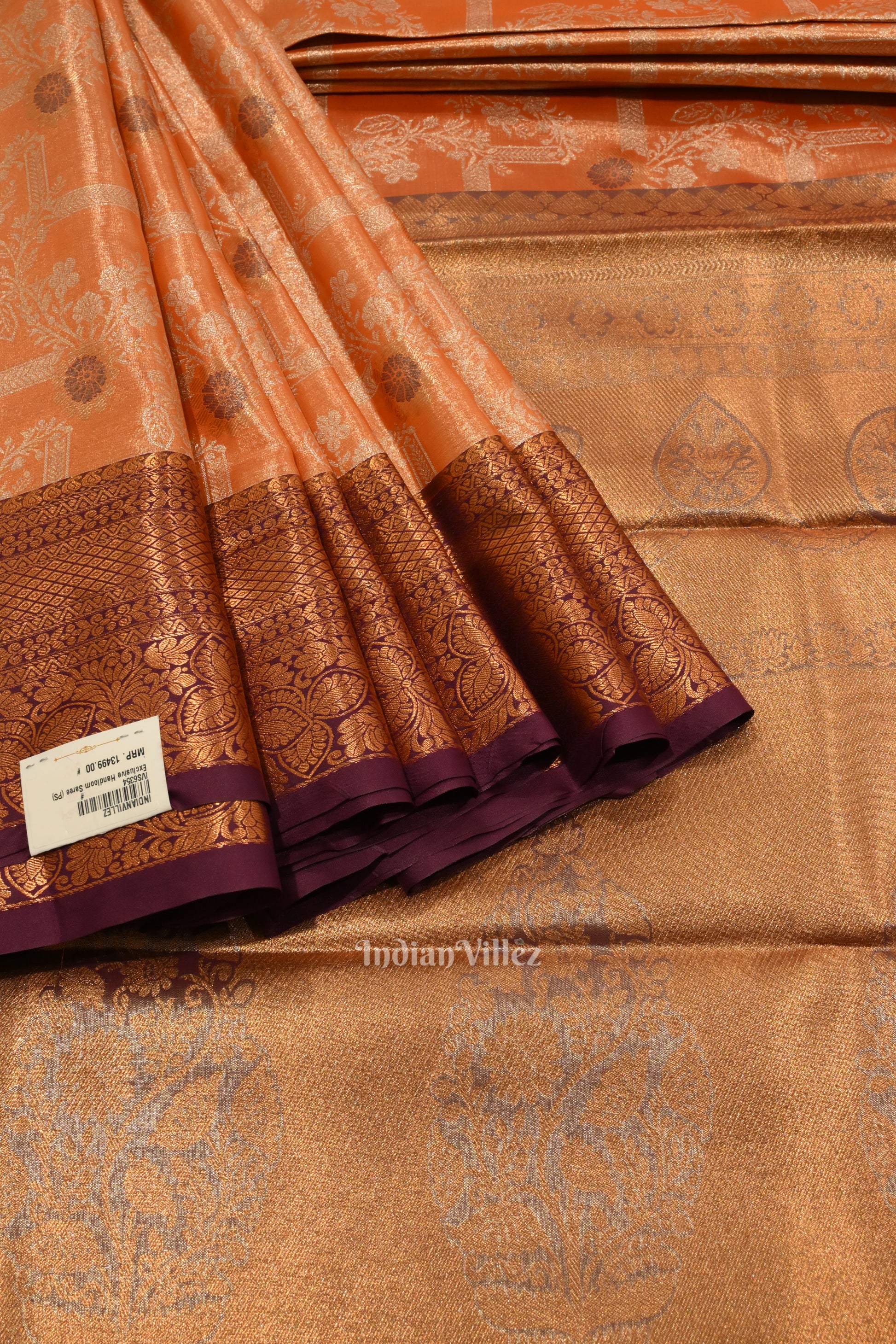 Golden Orange Pure Kanjivaram Tissue Silk Saree