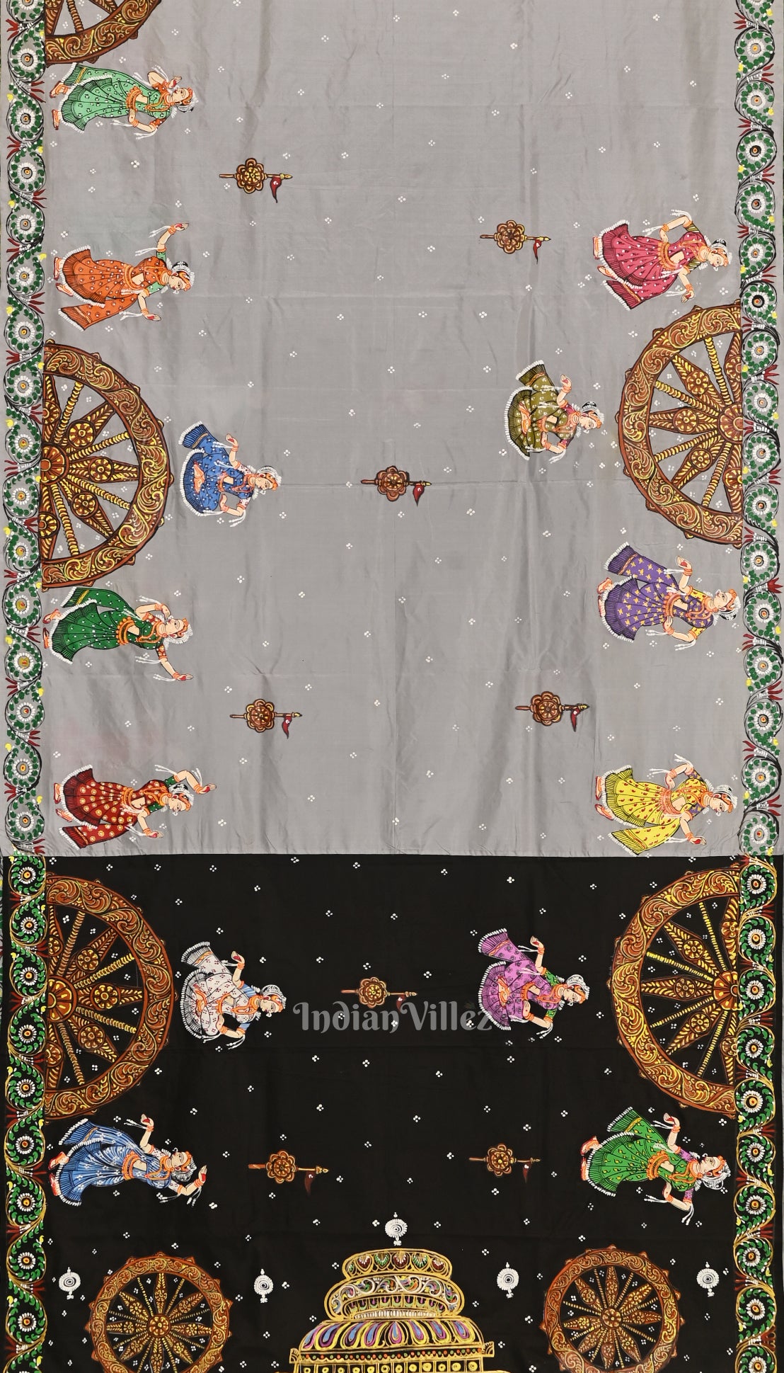 Black Nartaki Konark Temple Hand-Painted Pattachitra Saree