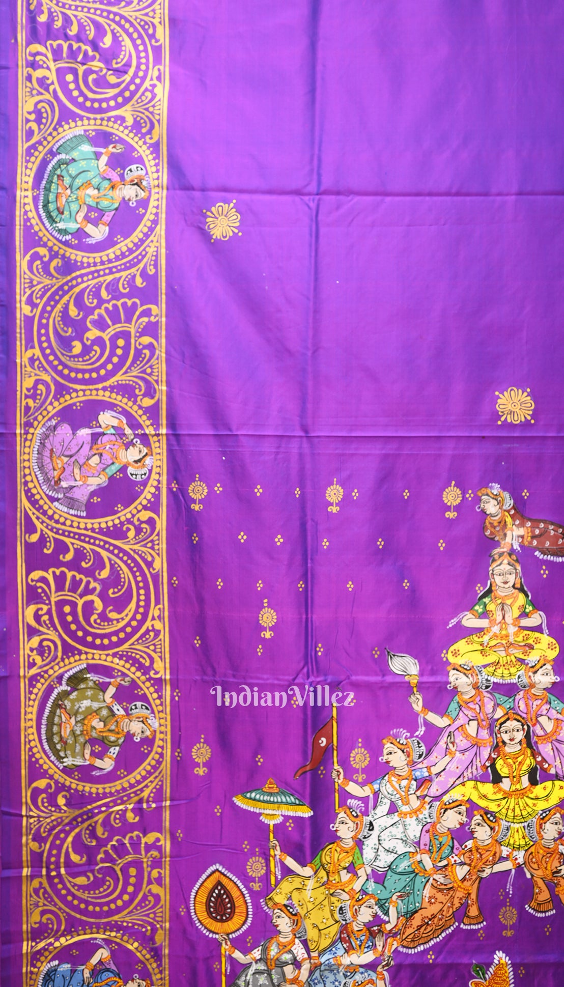 Purple Dual Tone Kandarpa Rath Hand-painted Pattachitra Saree