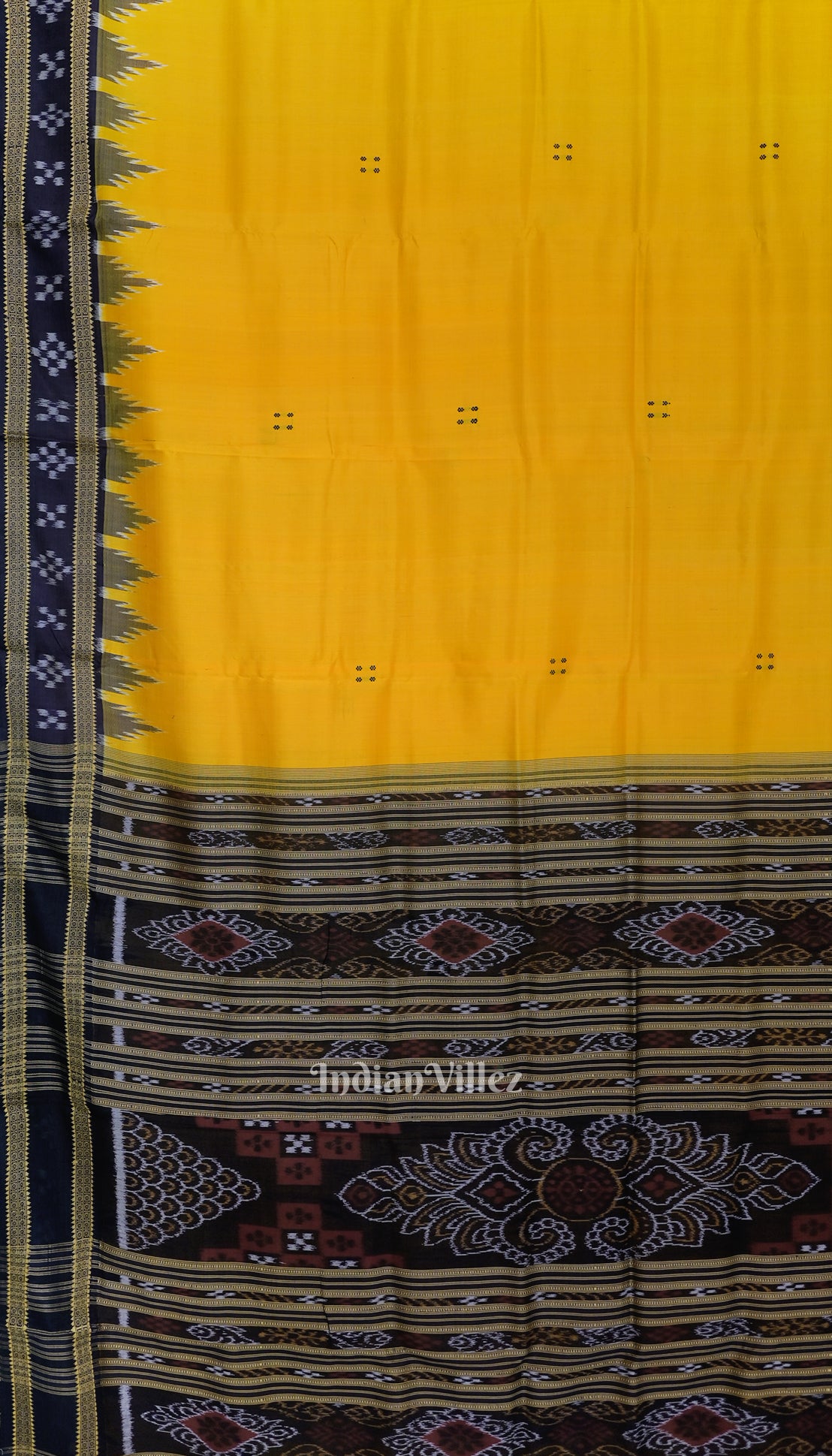 Yellow Butta Design Border Pasapali Odisha Ikat Khandua Silk Saree