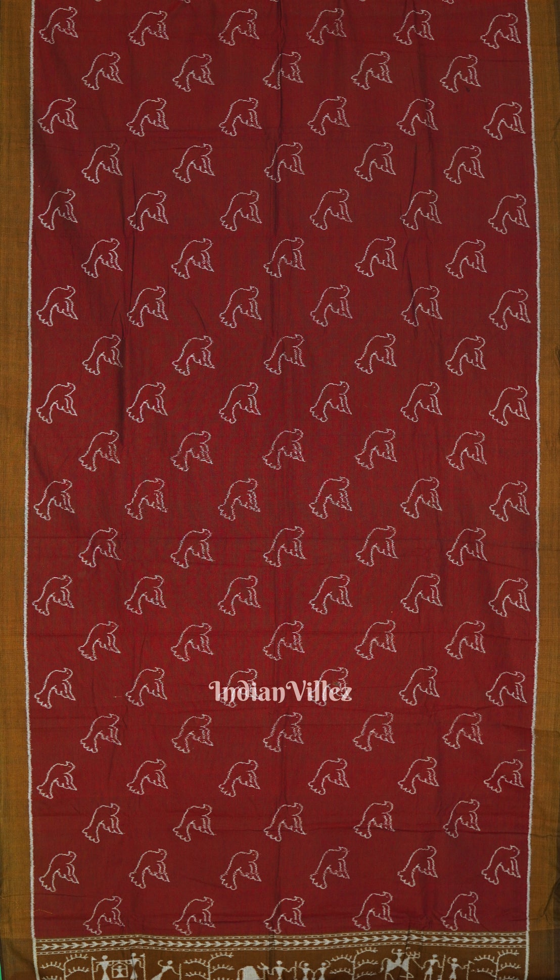 Maroon Pigeon Odisha Ikat Sambalpuri Pure Cotton Saree