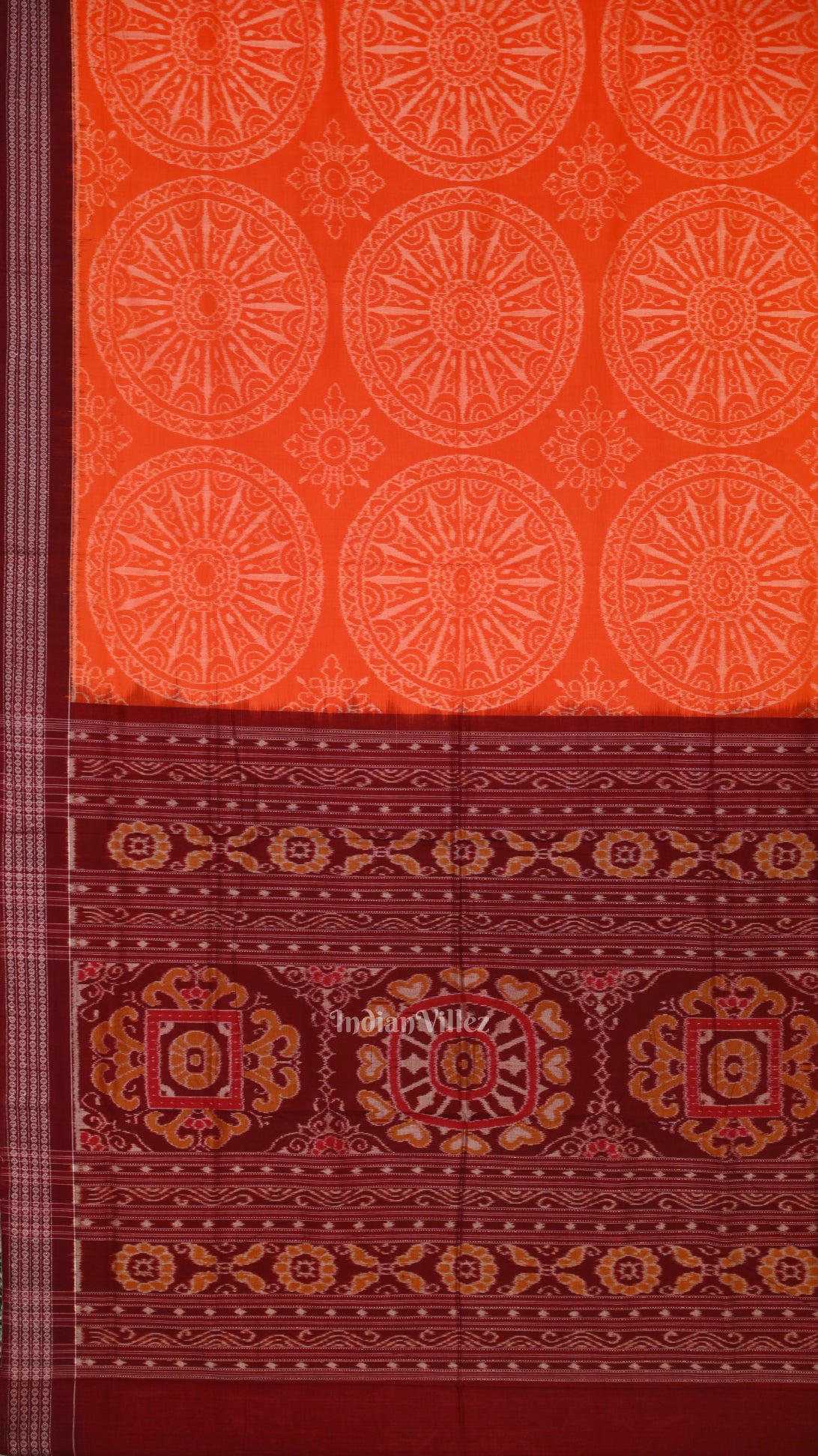 Orange Maroon Circle Flowers Sambalpuri Pure Cotton Saree 