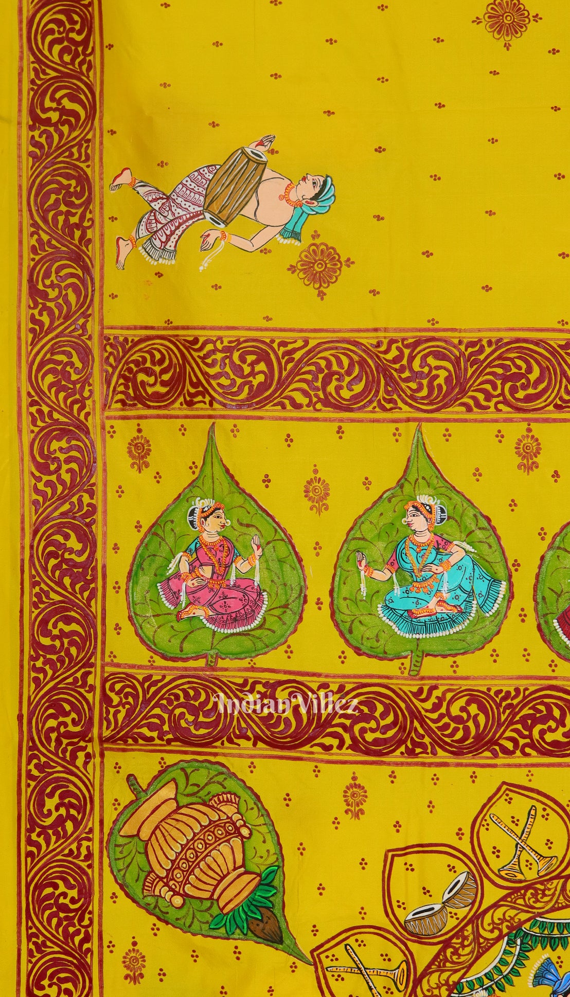 Yellow Doli Barat With Marriage Theme Pattachitra Silk Saree