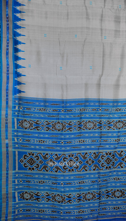 Silver Grey Phoda Kumbha Design Odisha Ikat Khandua Silk Saree