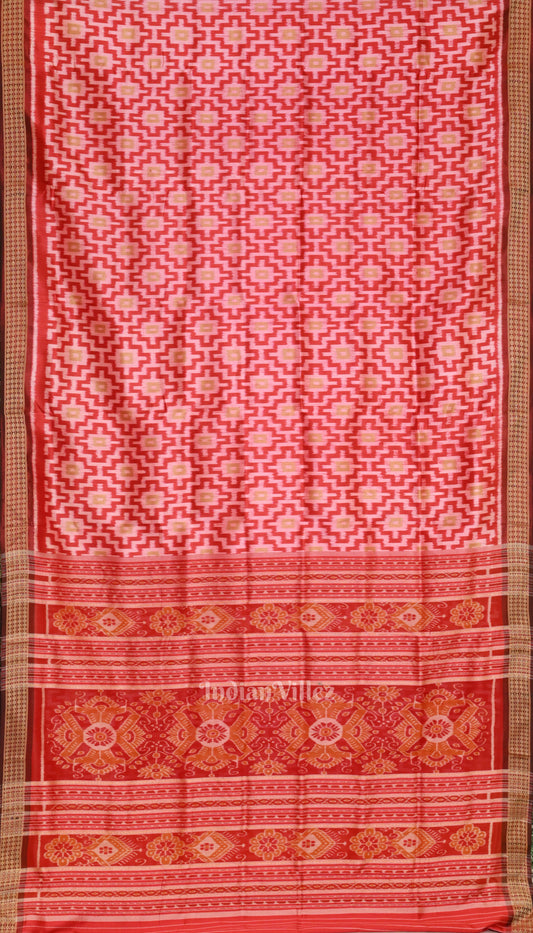 Red Pasapali Theme Odisha Ikat Khandua Silk Saree